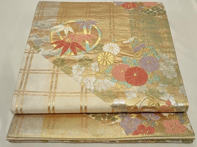 平和屋着物◎六通柄袋帯　唐織　草花丸文　金銀糸　正絹　逸品　CAAY8883in