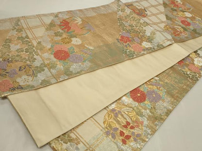 平和屋着物◎六通柄袋帯　唐織　草花丸文　金銀糸　正絹　逸品　CAAY8883in