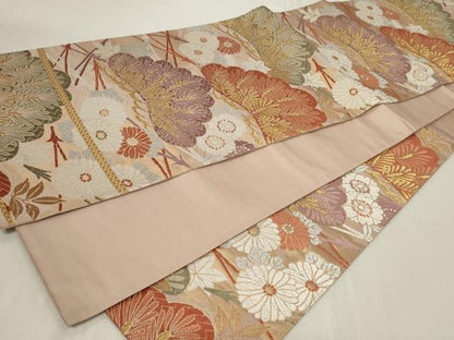 平和屋着物◎六通柄袋帯 唐織 草花文 金糸 正絹 逸品 CAAY8884in