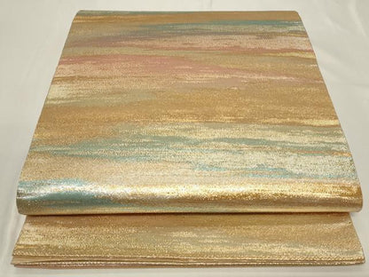 平和屋着物◎全通柄袋帯　霞文　金糸　正絹　逸品　CAAY8885in