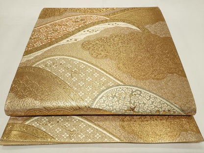 平和屋着物◎六通柄袋帯　遠山花鳥文　金糸　正絹　逸品　CAAY8893in