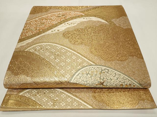 平和屋着物◎六通柄袋帯　遠山花鳥文　金糸　正絹　逸品　CAAY8893in