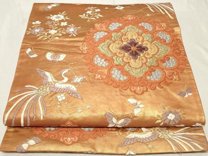 平和屋着物◎六通柄袋帯　唐織　鳳凰正倉院花文　蝶　金糸　正絹　逸品　CAAY8898in
