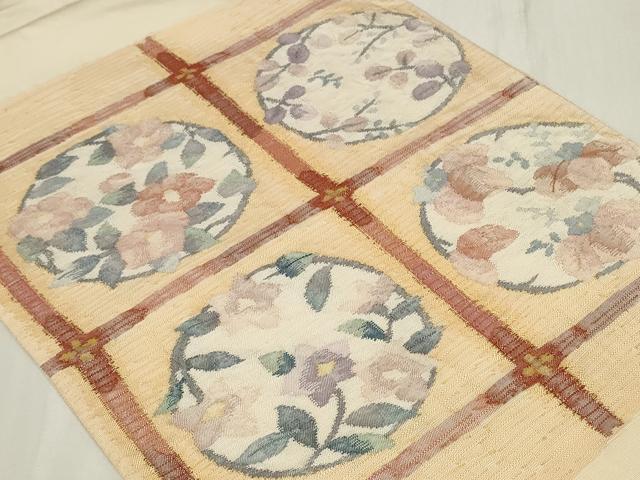 平和屋着物◎太鼓柄袋帯　すくい織　天井草花丸文　正絹　逸品　CAAY8903in