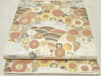 平和屋着物◎六通柄袋帯 青海波草花文 金糸 引箔 正絹 逸品 CAAY8910in