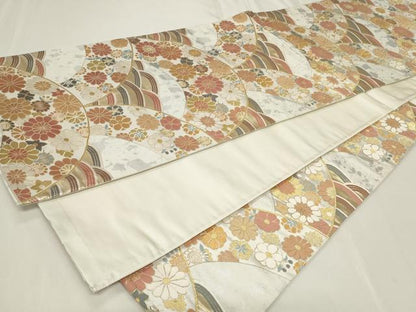 平和屋着物◎六通柄袋帯 青海波草花文 金糸 引箔 正絹 逸品 CAAY8910in