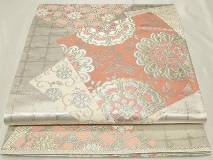 平和屋着物◎六通柄袋帯　色紙華円文　金銀糸　正絹　逸品　未使用　CAAY8915in