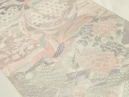 平和屋着物◎六通柄袋帯　唐織　九百錦　松皮菱鳳凰花文　銀糸　正絹　逸品　CAAY8919in