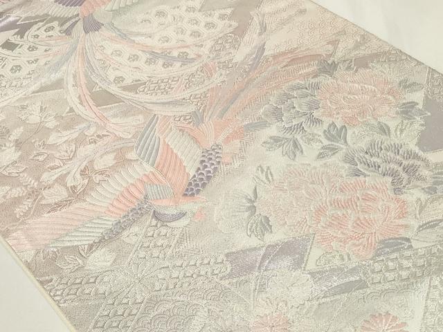 平和屋着物◎六通柄袋帯　唐織　九百錦　松皮菱鳳凰花文　銀糸　正絹　逸品　CAAY8919in