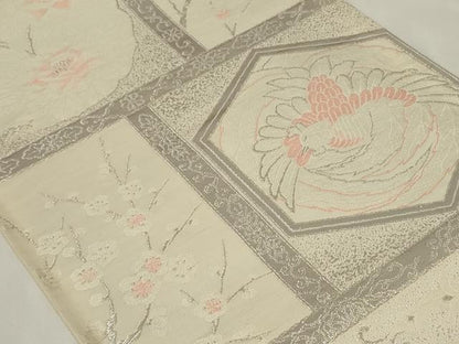 平和屋着物◎六通柄袋帯 亀甲鳳凰花文 銀糸 正絹 逸品 CAAY8922in