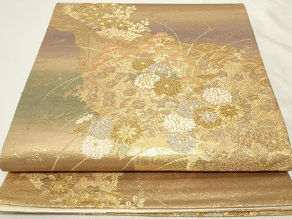 平和屋着物◎六通柄袋帯　道長草花文　秀美二重箔　正絹　逸品　CAAY8936in