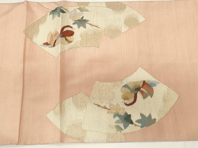 平和屋着物◎太鼓柄袋帯 すくい織 扇面鴛鴦花文 金銀糸 正絹 逸品 CAAY8939in