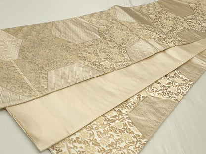 平和屋着物◎六通柄袋帯　亀甲花唐草文　金糸　正絹　逸品　CAAY8956in