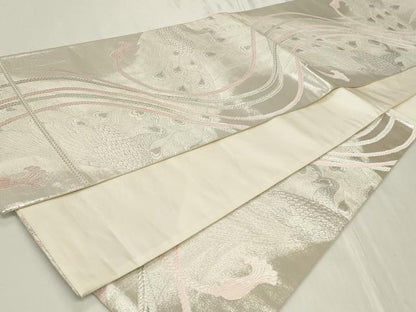 平和屋着物◎六通柄袋帯　唐織　孔雀　紐　銀糸　正絹　逸品　CAAY8957in