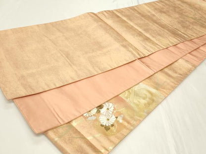 平和屋着物◎太鼓柄袋帯　駒刺繍　草花文　金銀彩　引箔　正絹　逸品　CAAY8961in