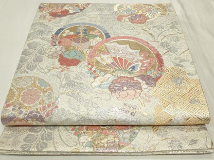 平和屋着物◎六通柄袋帯　吉祥花蝶丸文　金銀糸　正絹　逸品　CAAY8965in