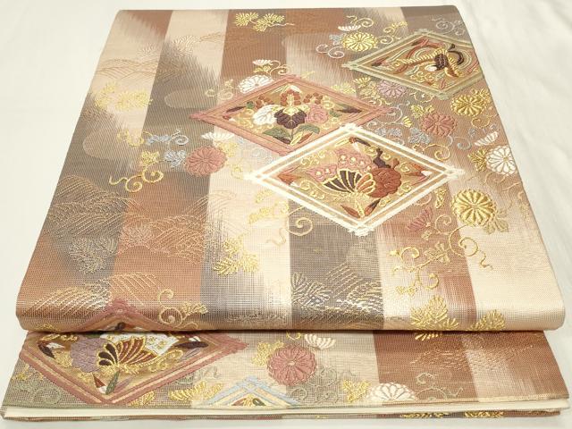 平和屋着物◎六通柄袋帯　唐織　菱鳳凰花蝶文　金糸　正絹　逸品　CAAY8966in