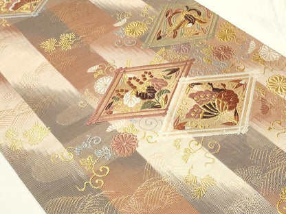 平和屋着物◎六通柄袋帯　唐織　菱鳳凰花蝶文　金糸　正絹　逸品　CAAY8966in