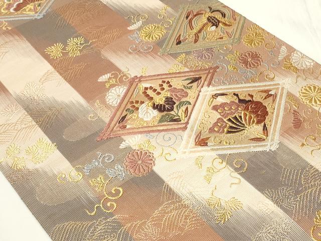 平和屋着物◎六通柄袋帯　唐織　菱鳳凰花蝶文　金糸　正絹　逸品　CAAY8966in