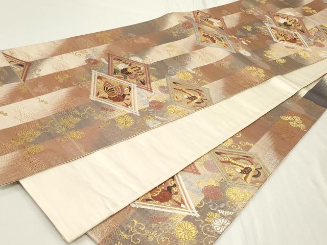 平和屋着物◎六通柄袋帯　唐織　菱鳳凰花蝶文　金糸　正絹　逸品　CAAY8966in