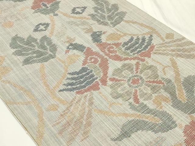 平和屋着物◎六通柄袋帯 紬地 双鳥草花文 金糸 正絹 逸品 CAAY8969in