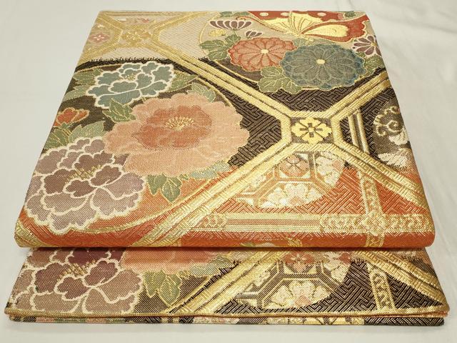 平和屋着物◎佐賀錦　六通柄袋帯　蜀江花蝶丸文　金糸　正絹　逸品　CAAY8972in
