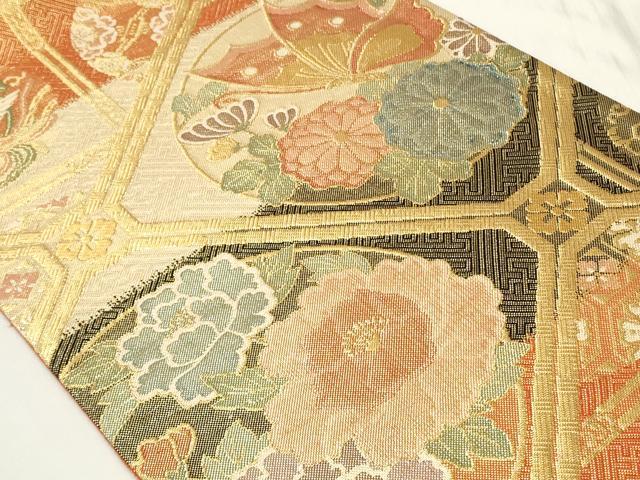 平和屋着物◎佐賀錦　六通柄袋帯　蜀江花蝶丸文　金糸　正絹　逸品　CAAY8972in