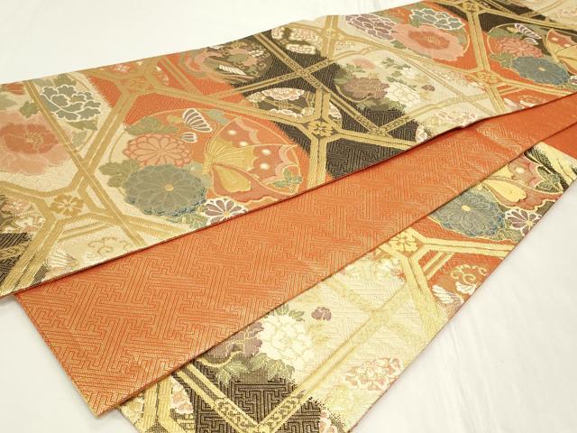 平和屋着物◎佐賀錦　六通柄袋帯　蜀江花蝶丸文　金糸　正絹　逸品　CAAY8972in