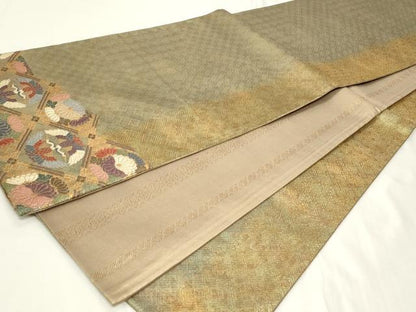 平和屋着物◎全通柄袋帯　天井双鶴花丸文　金糸　正絹　逸品　CAAY8979in