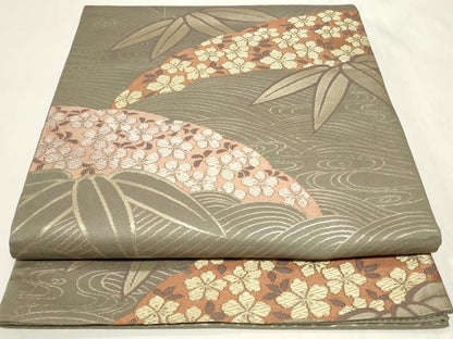 平和屋着物◎六通柄　京袋帯　唐織　流水草花文　金糸　正絹　逸品　CAAY8997in