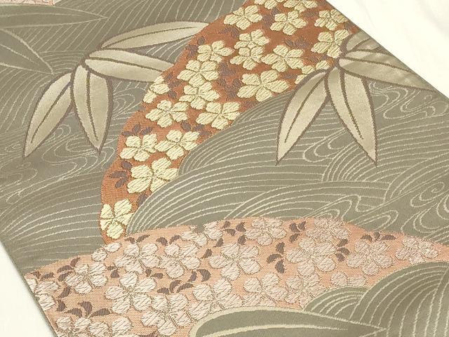 平和屋着物◎六通柄　京袋帯　唐織　流水草花文　金糸　正絹　逸品　CAAY8997in