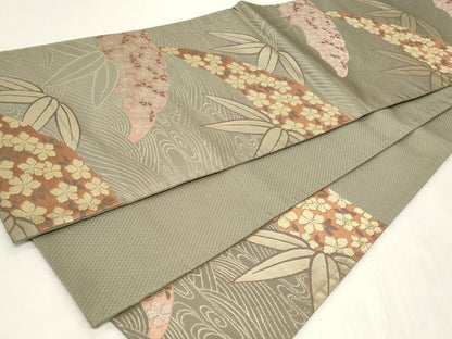 平和屋着物◎六通柄　京袋帯　唐織　流水草花文　金糸　正絹　逸品　CAAY8997in