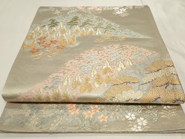 平和屋着物◎六通柄袋帯　遠山草花文　金糸　正絹　逸品　CAAY9011in
