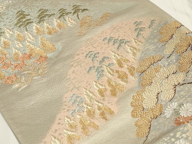 平和屋着物◎六通柄袋帯　遠山草花文　金糸　正絹　逸品　CAAY9011in