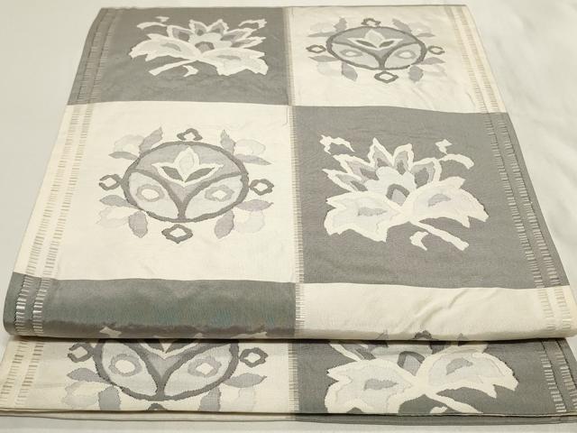 平和屋着物◎六通柄袋帯　市松更紗花文　正絹　逸品　CAAY9024in