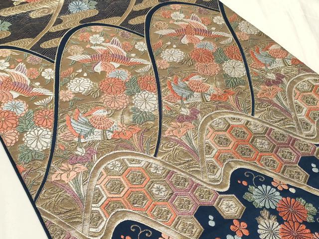 平和屋着物◎六通柄袋帯　唐織　遠山亀甲花鳥文　金糸　正絹　逸品　CAAY9043in