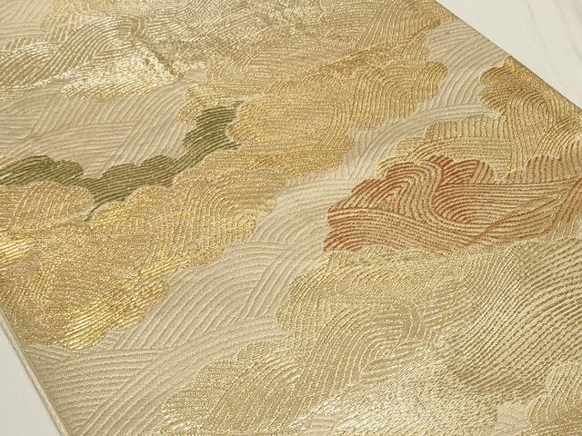 平和屋着物◎六通柄袋帯　雲取り流水文　金糸　正絹　逸品　CAAY9044in