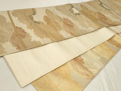 平和屋着物◎六通柄袋帯　雲取り流水文　金糸　正絹　逸品　CAAY9044in