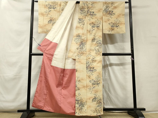 平和屋着物■上質な紬　扇面吉祥花文　暈し染め　正絹　逸品　CAAY9051in