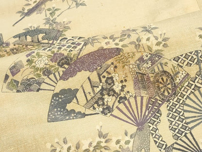 平和屋着物■上質な紬　扇面吉祥花文　暈し染め　正絹　逸品　CAAY9051in
