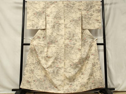 平和屋着物■上質な紬　風景草花文　正絹　逸品　CAAY9194in
