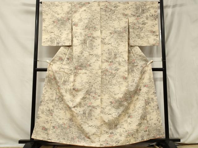 平和屋着物■上質な紬　風景草花文　正絹　逸品　CAAY9194in
