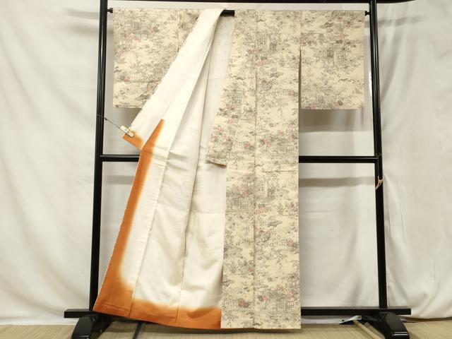 平和屋着物■上質な紬　風景草花文　正絹　逸品　CAAY9194in