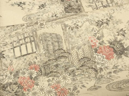 平和屋着物■上質な紬　風景草花文　正絹　逸品　CAAY9194in