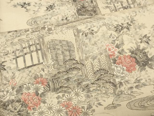 平和屋着物■上質な紬　風景草花文　正絹　逸品　CAAY9194in