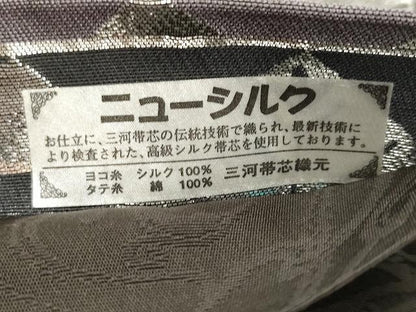 平和屋着物●六通柄袋帯 横段鱗文 銀糸 正絹 逸品 CAAY9212yk