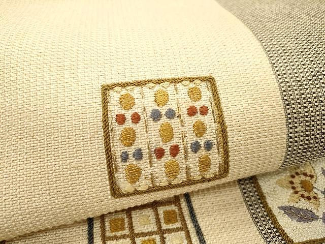 平和屋着物●中国三大刺繍　相良刺繍　総刺繍　八寸名古屋帯　色紙花文　金糸　正絹　逸品　CAAY9213yk