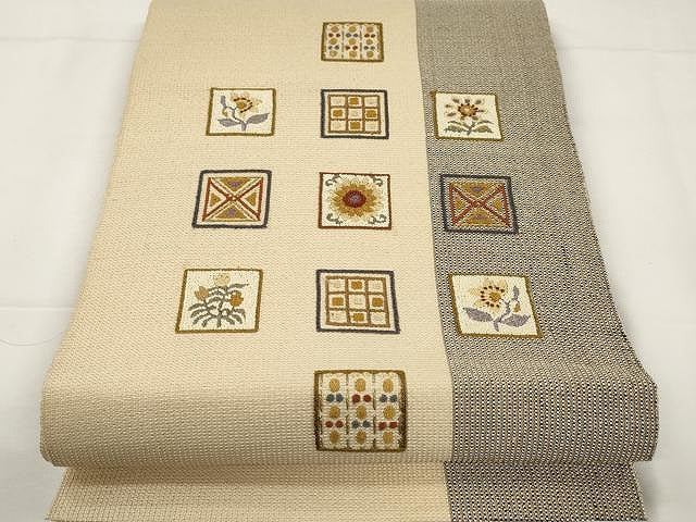 平和屋着物●中国三大刺繍　相良刺繍　総刺繍　八寸名古屋帯　色紙花文　金糸　正絹　逸品　CAAY9213yk