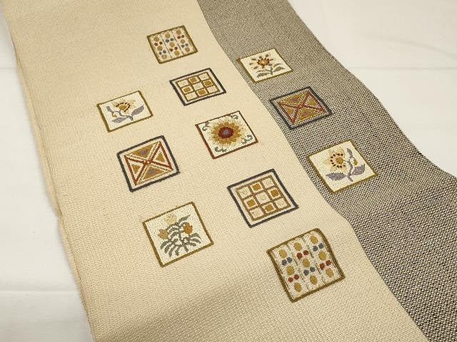 平和屋着物●中国三大刺繍　相良刺繍　総刺繍　八寸名古屋帯　色紙花文　金糸　正絹　逸品　CAAY9213yk