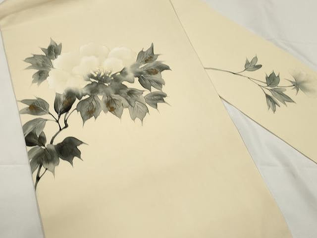 平和屋着物●塩瀬　九寸名古屋帯　手描き　枝花文　金彩　正絹　逸品　CAAY9219yk